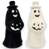 Coppia Fantasmi Halloween in Ceramica Floccato con Luce - 10x9x20,5 Cm