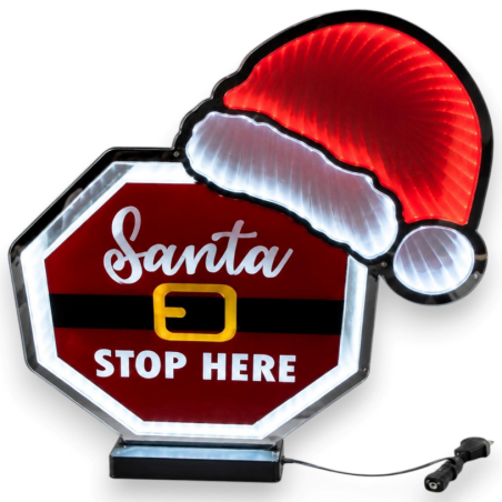 Insegna Luminosa 3D - Santa Stop Here - 51x7x56 Cm