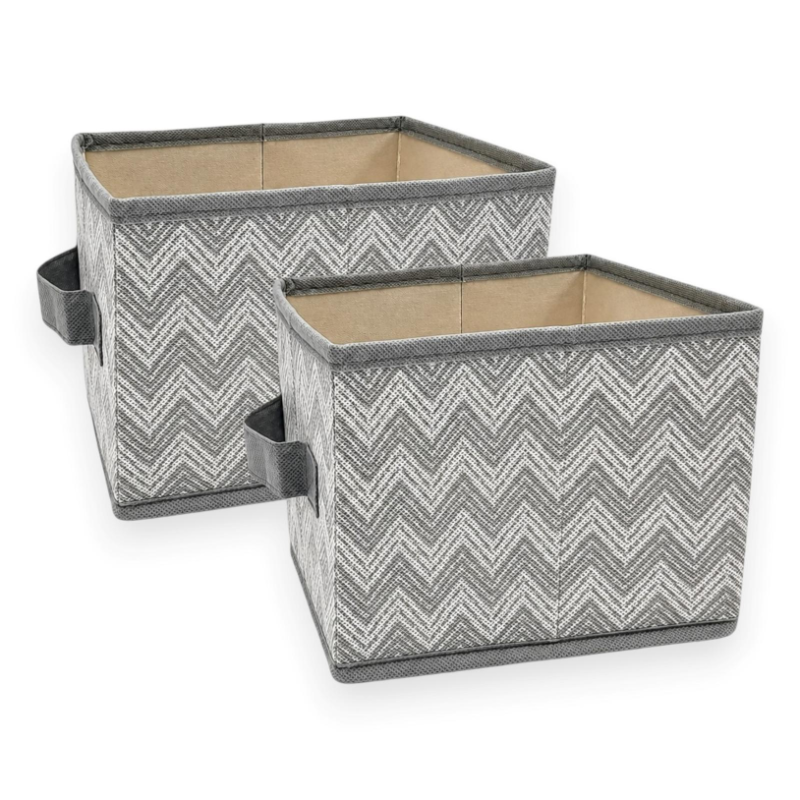 Set 2 Cestini Portaoggetti Pieghevoli in Tessuto con Maniglie – 20 x 2