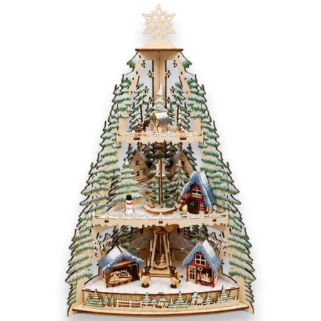 Villaggio Natalizio in Legno con Luci - Albero - 32x22x53 Cm