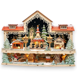 Villaggio Natalizio in Legno con Luci - Casa - 45x11x34 Cm