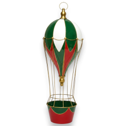Mongolfiera in Metallo Rosso/Bianco/Verdei - 27x27x73 Cm