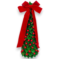 Albero Agrifoglio con Glitter Oro e Bacche - 42 Cm
