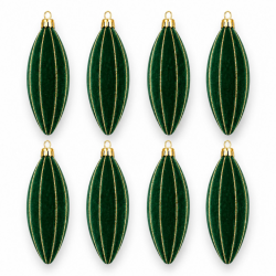 Box 8 Pendenti 13 Cm Floccato - Verde con Decoro Oro Glitter