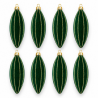 Box 8 Pendenti 13 Cm Floccato - Verde con Decoro Oro Glitter