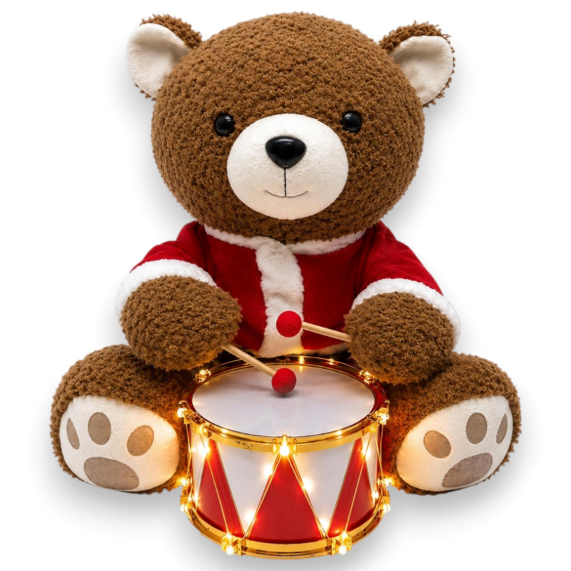 Orsetto Natalizio Percussionista - Con Luci - 60 Cm