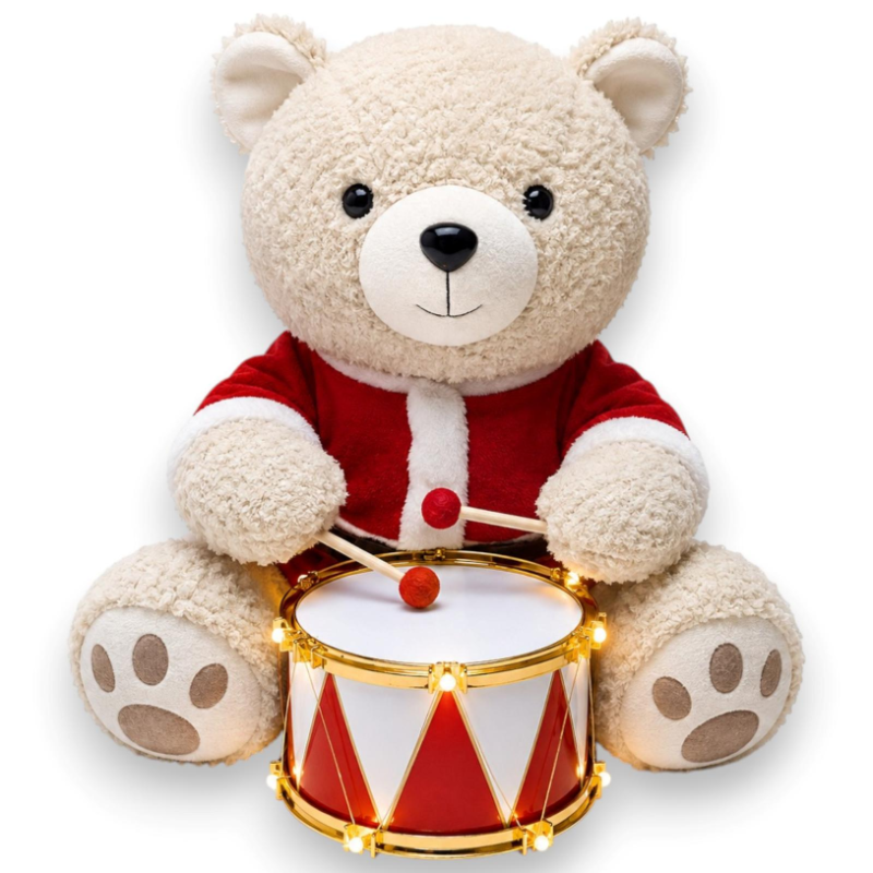 Orsetto Natalizio Percussionista - Con Luci - 38 Cm