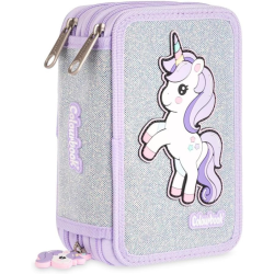 Colourbook - Astuccio a 3 Zip - Completo di 44 Pezzi - Unicorno Grigio