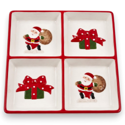Piatto Aperitivo in Ceramica - 4 Posti - Quadrato con Babbo Natale