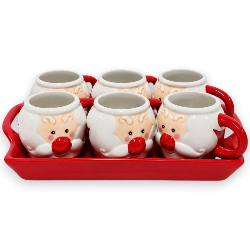 Set 6 Tazzine Babbo Natele con Vassoio - 24,5x16x7 Cm