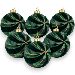 6 Palle Rotonde Vetro Rivestita in Velluto con Dettagli Glitter - 8 Cm