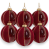 Set 6 Palle Vetro a Fasce in Velluto con Dettagli Glitter - 8 Cm - Bor