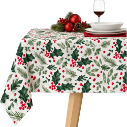 Tovaglia Natalizia in Cotone - 120x240 Cm - Decori Verdi 