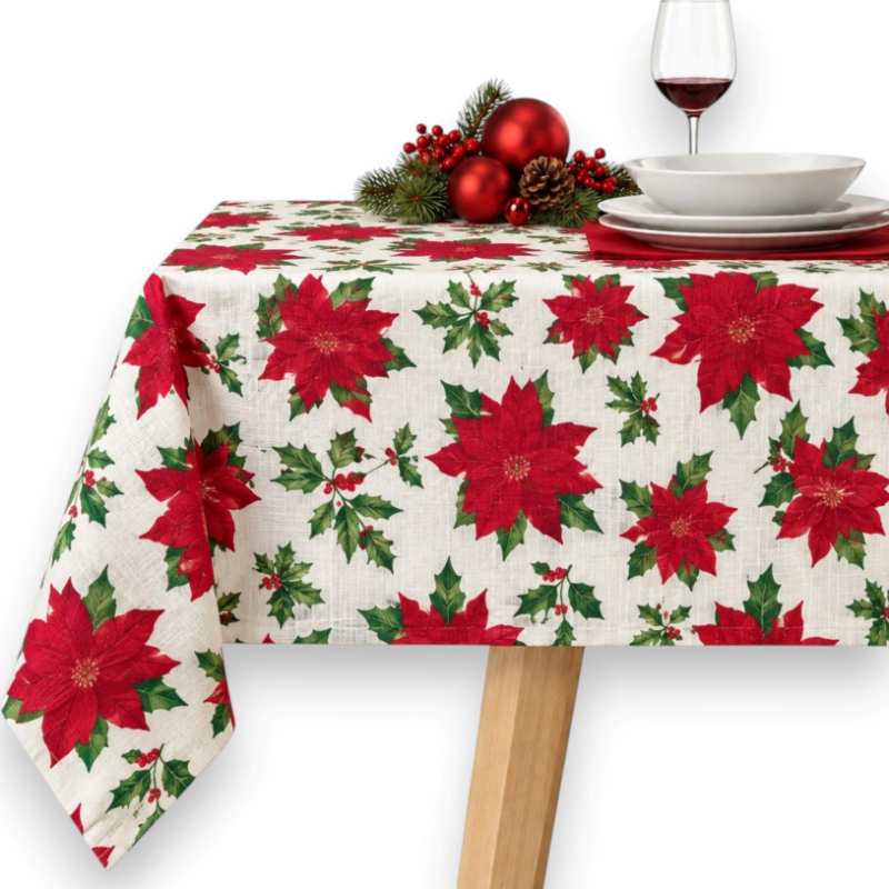 Tovaglia Natalizia in Cotone - 120x240 Cm - Decori Rossi