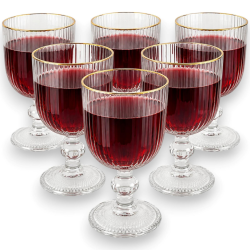 Set 6 Calici Rigati in Vetro Trasparente con Bordo Oro - 250 ML