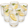 Set 6 Bicchieri Rigati in Vetro Trasparente con Bordo Oro - 270 ML