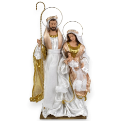 Natività in Ceramica con Abiti Bianco Oro - 69 Cm