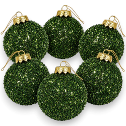6 Palline Natale Tinsel - Verde - 8 Cm