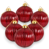 6 Palline Natale Vetro Rigata Glitter- Bordeaux - 8 Cm