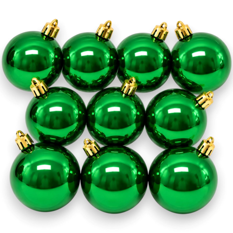 Set 10 Palline Lucide in Plastica Natale  - Verde - 6 Cm