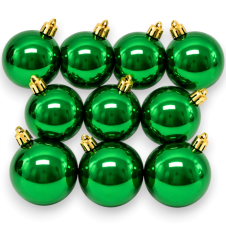 Set 10 Palline Lucide in Plastica Natale  - Verde - 6 Cm