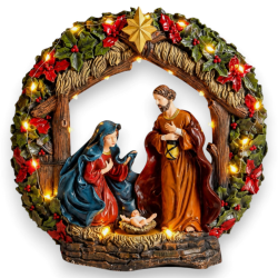 Natività con Ghirlanda - Luci, Suoni e Movimento - 32 Cm