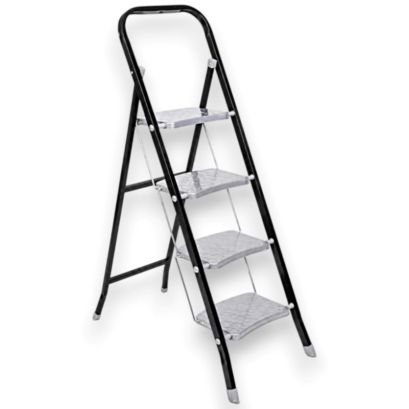Scala in Acciaio 4 Gradini Pieghevole - 81x43,5x130 Cm