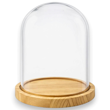 Campana in Vetro con Base in Legno - 25X25X36 Cm