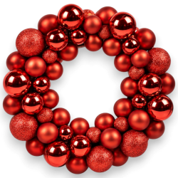 Corona con Palline Lucide e Glitterate - 34 Cm - Rosso 