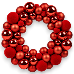 Corona con Palline Lucide e VELLUTO- 34 Cm - Rosso Velluto