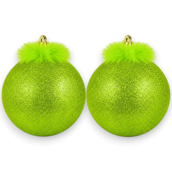 Box 2 Palline - Glitter - Verde Grinch - 15 Cm