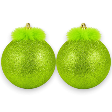 Box 2 Palline - Glitter - Verde Grinch - 15 Cm