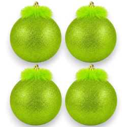 Box 4 Palline - Glitter - Verde Grinch - 10 Cm