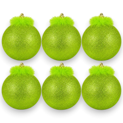 Box 6 Palline - Glitter - Verde Grinch - 8 Cm