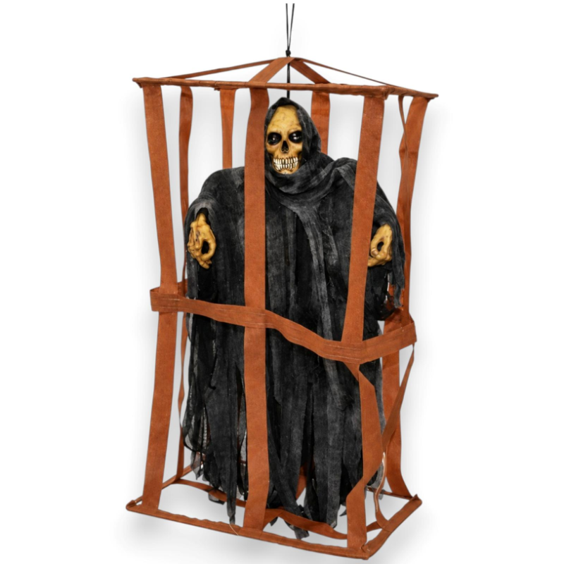 Appendino Scheletro Imprigionato Halloween - Luci e Suoni - 35 Cm