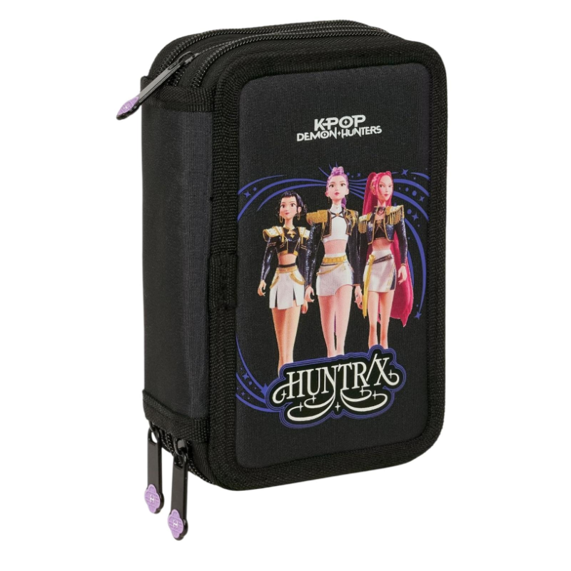 K - Pop Demon Hunters - Astuccio Completo a 3 Zip Nero - 12.5x5.5x19.5