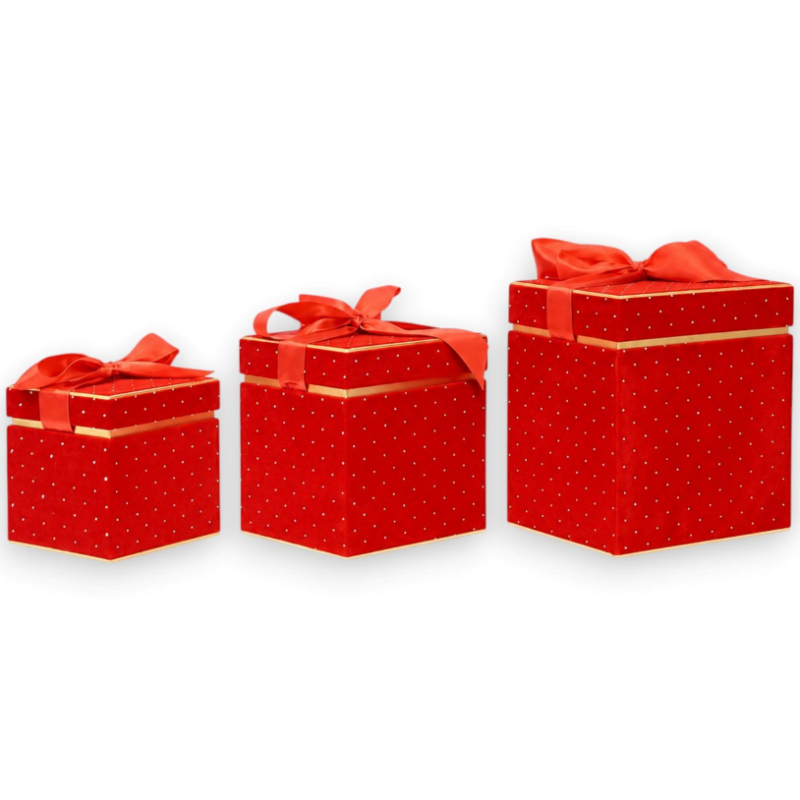 Set 3 Scatole Rosse - Quadrata - 16/20/25 Cm