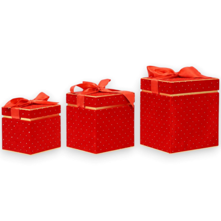 Set 3 Scatole Rosse - Quadrata - 16/20/25 Cm