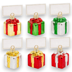 Set 6 Segnaposto in Vetro - Pacco Natalizio - 4x4x5 Cm