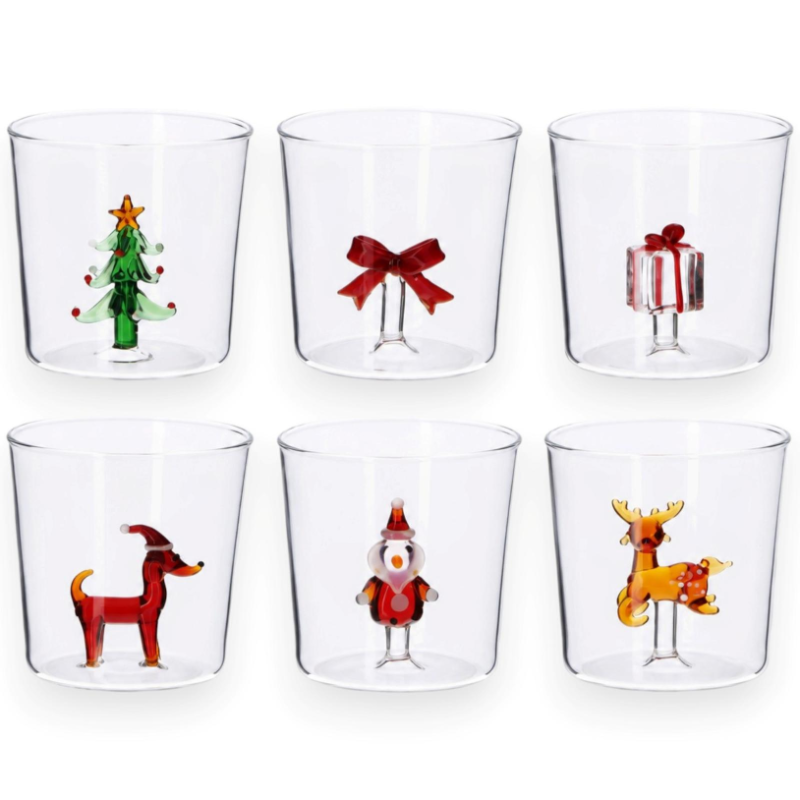 Set 6 Bicchieri Vetro Con Figura 3D Natalizia - 400 ML