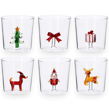 Set 6 Bicchieri Vetro Con Figura 3D Natalizia - 400 ML