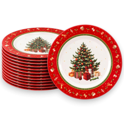 Set 12 Sottopiatti - Albero/Bordo Rosso - 33 Cm