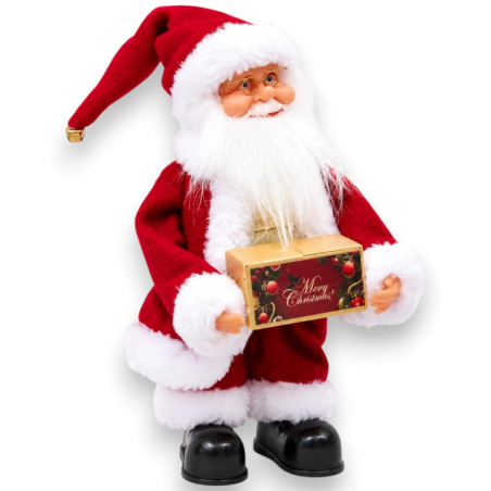 Babbo Natale con Scatola Regalo - Luci e Suoni - 28 Cm
