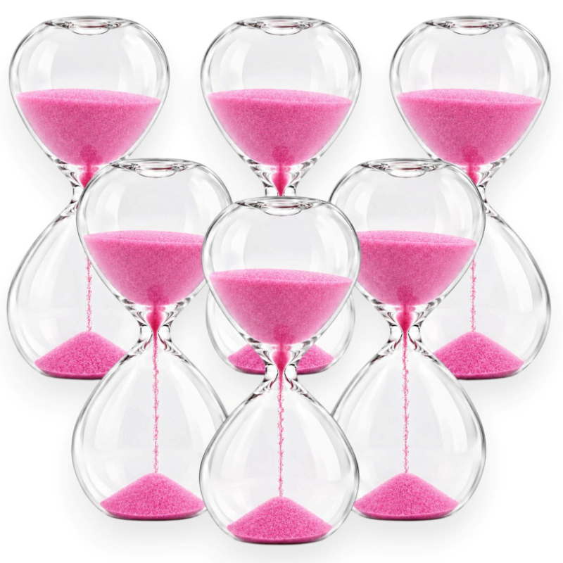 Clessidre in Vetro con Sabbia Rosa – Set da 6 Pezzi, 1 Minuto, Bomboni