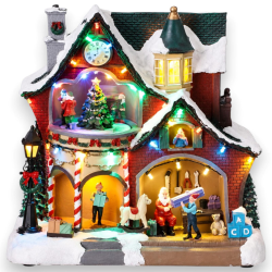 Casa di Babbo Natale - Luci, Suoni e Movimento - 27,5x16,5x26,5 Cm