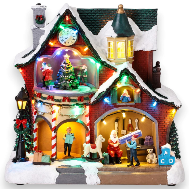 Casa di Babbo Natale - Luci, Suoni e Movimento - 27,5x16,5x26,5 Cm