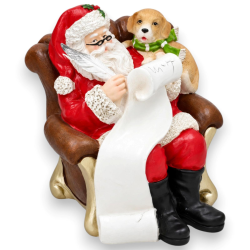 Babbo Natale in Poltrona con Cagnolino - 19x16,5x20 Cm