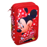 Astuccio Completo Scuola, Disney, Minnie Mouse, 3 Zip, multiscomparto,