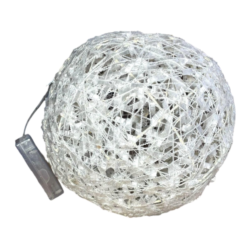 SFERA IN TESSUTO 20 CM  BRILLANTINATA CON LUCI - BIANCA