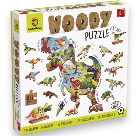 Ludattica Woody puzzle Dinosauri Puzzle 48 pezzi in legno bambini 5+ D